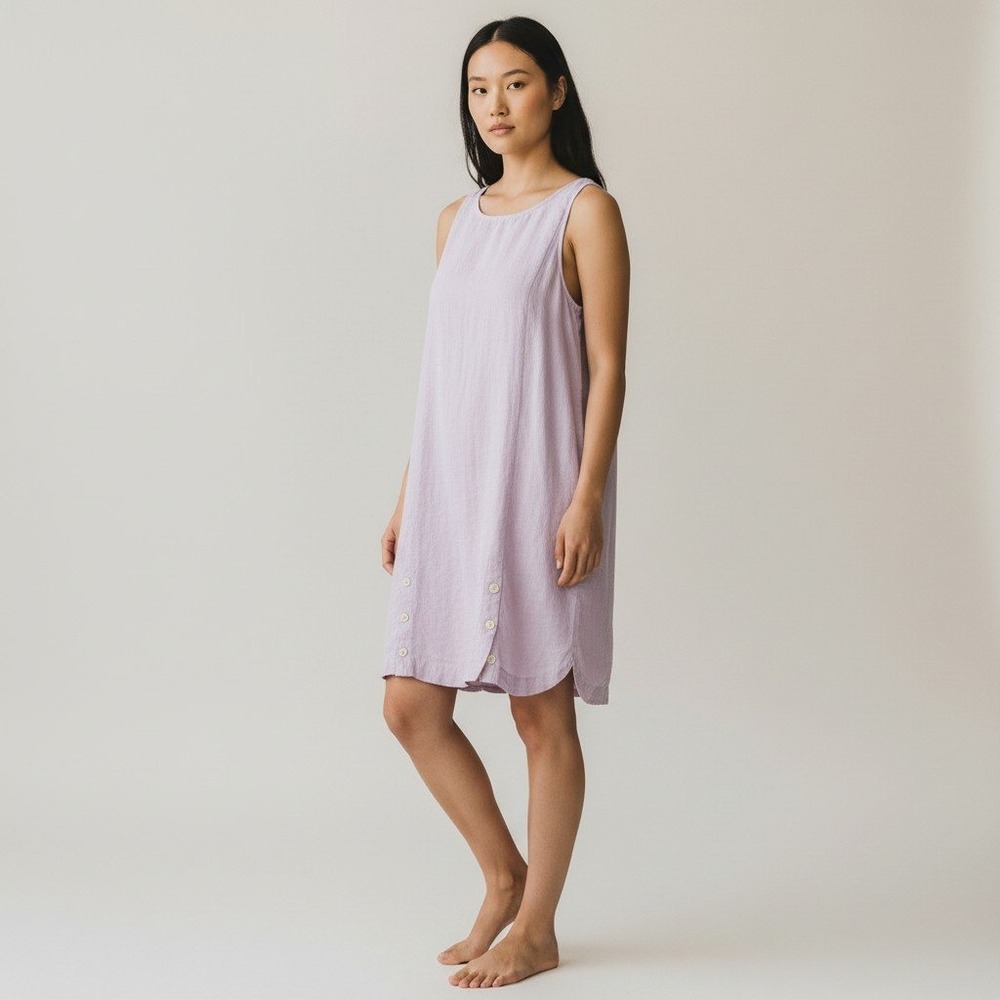 J. Jill Love Linen Lavender Sleeveless Shift Dress‎ Petite S Purple Buttons